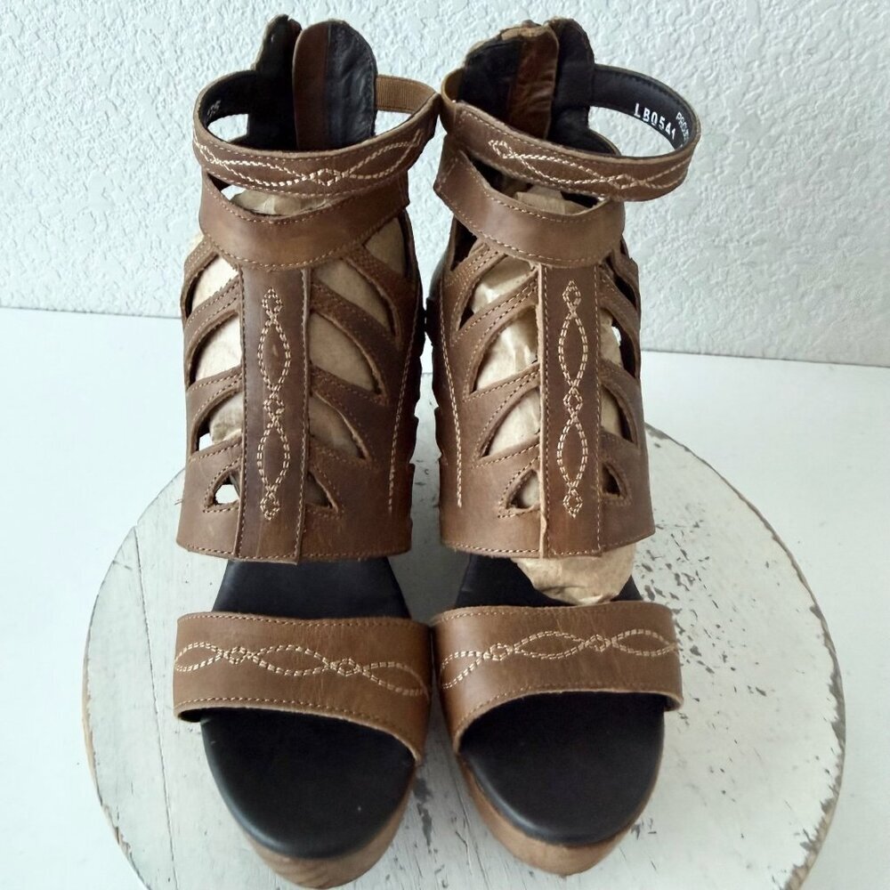 NEW Lane Boots BECCA Womens Brown Wedges 8.5 Western Sandals Cowgirl Wooden Heel - Picture 5 of 10